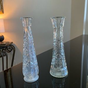 Vintage Cut Glass Flower 🌹 Vase 10” Set of Two